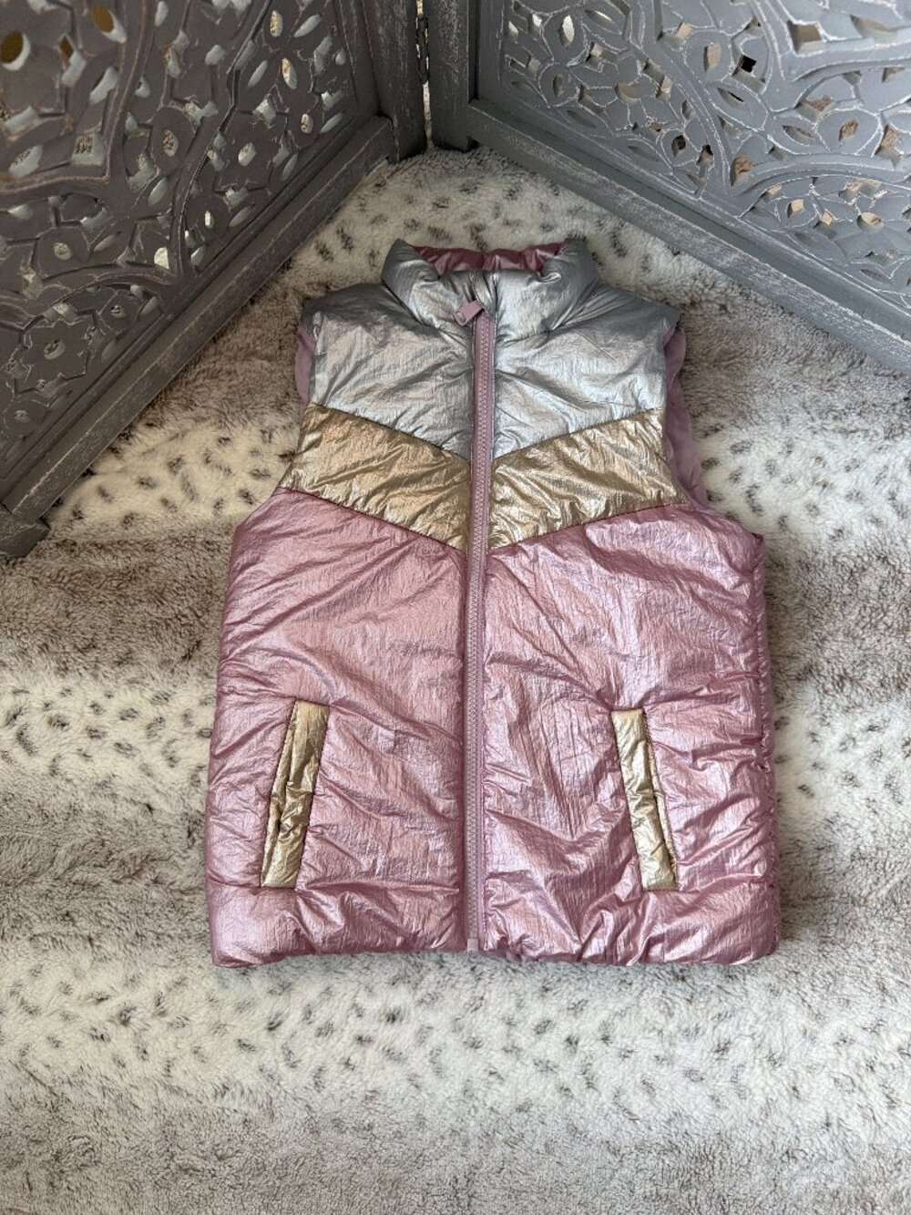 Tucker + Tate puffer vest girls size 6 metallic color block girlhoodcore winter